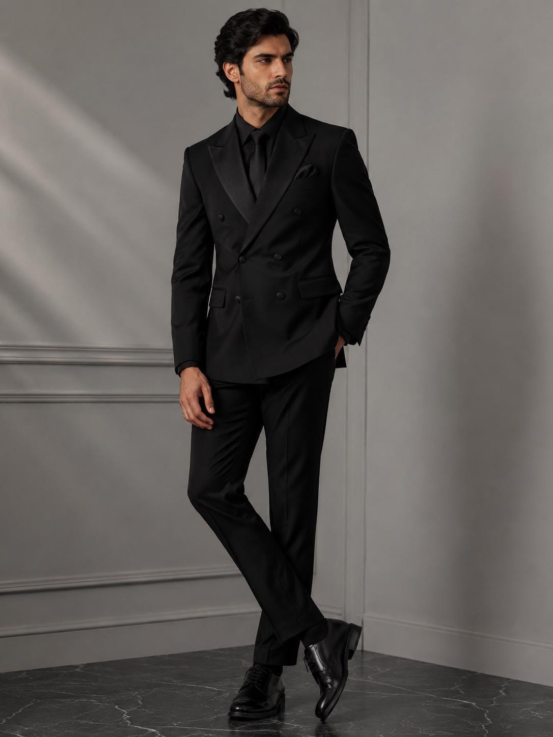 Classic Slim Fit Black Double Breasted 2pc Suit For Men Wedding, Partywear, Grooms & Groomsman