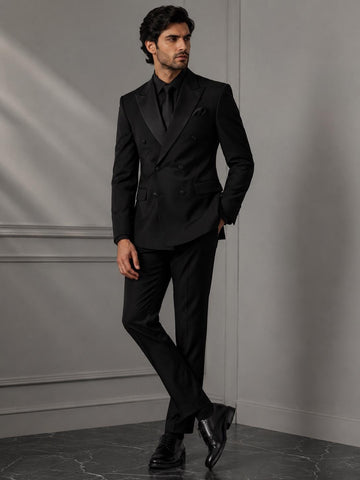 Classic Slim Fit Black Double Breasted 2pc Suit For Men Wedding, Partywear, Grooms & Groomsman