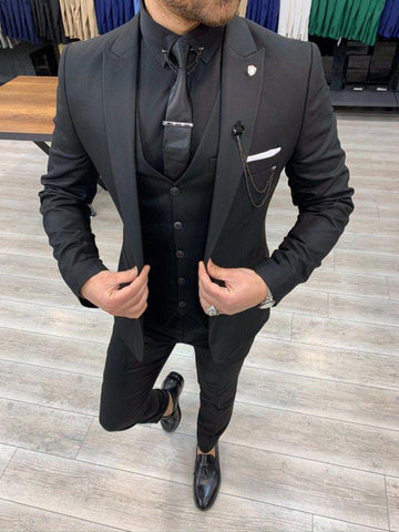 Black 3pc Suit For Men Wedding, Partywear, Grooms & Groomsman