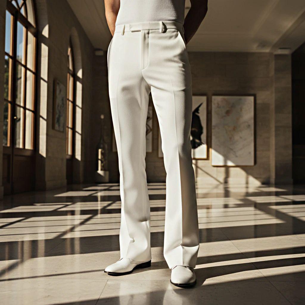 Off-White Bell Bottom Pants, Handmade Tailored Trousers, Custom Fit