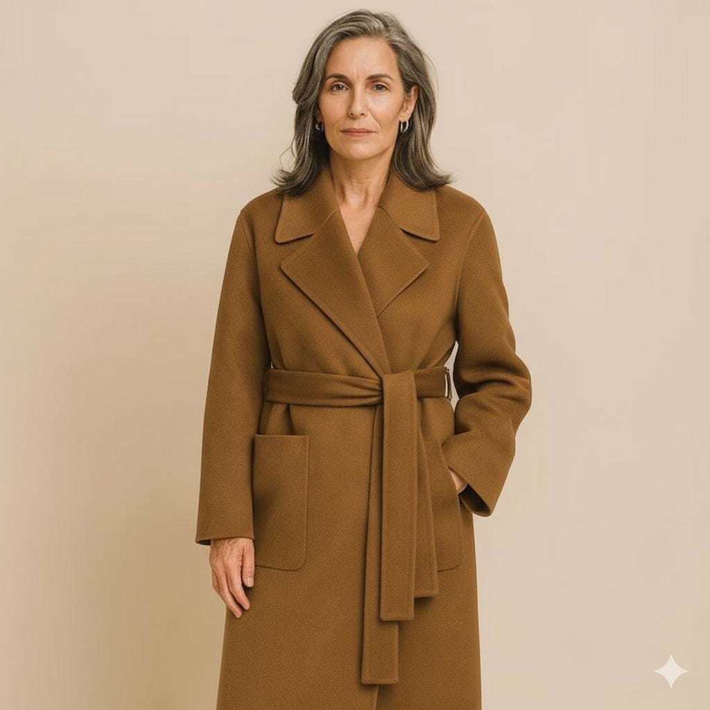Handmade Camel Wool Wrap Coat: Long Belted Winter Overcoat