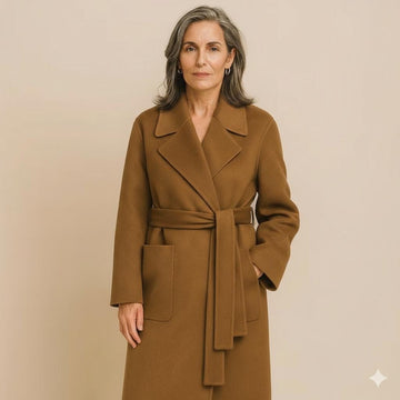 Handmade Camel Wool Wrap Coat: Long Belted Winter Overcoat