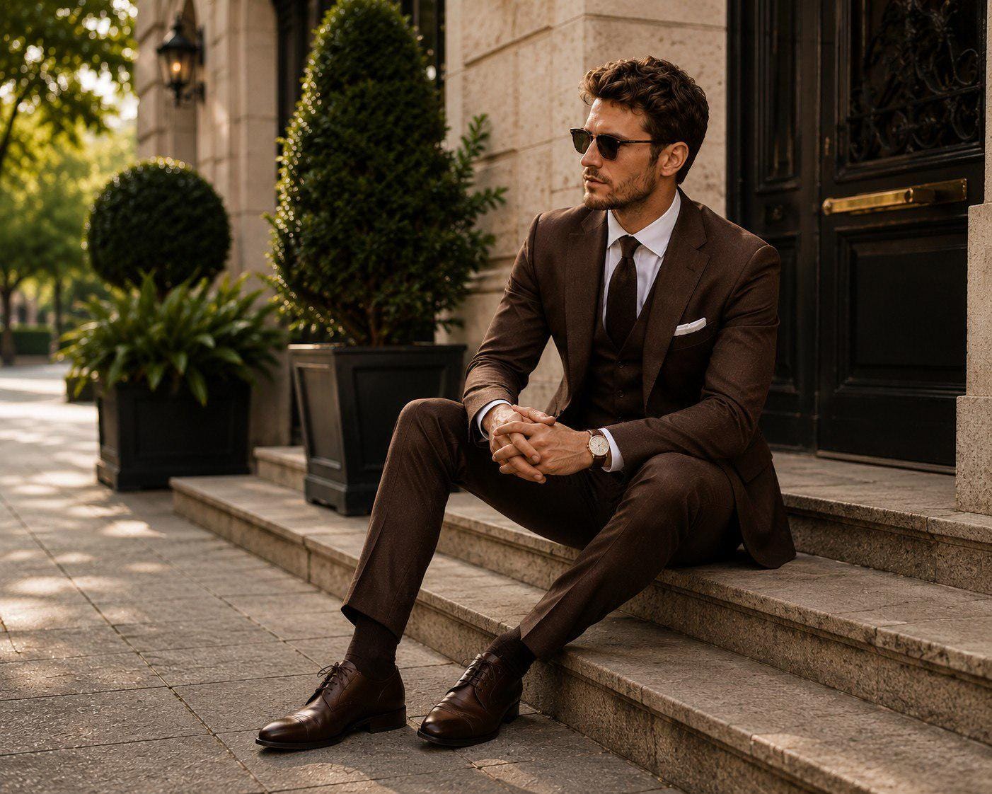 Chocolate Brown Slim Fit Three Piece Suit For Men Partywear, Wedding, Grooms & Groomsman