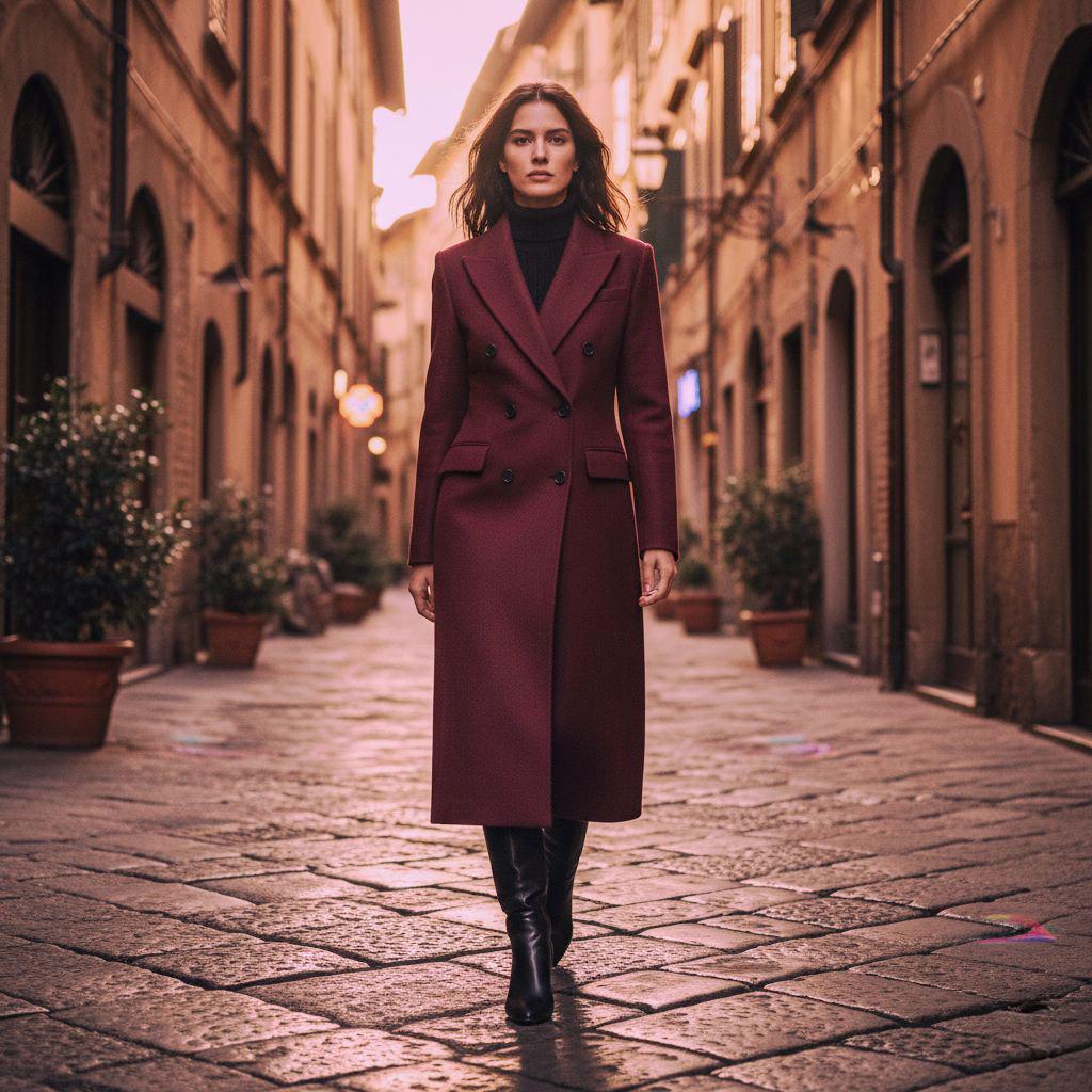 Maroon Classic Long Coat For Women Wedding, Grooms & Groomsman