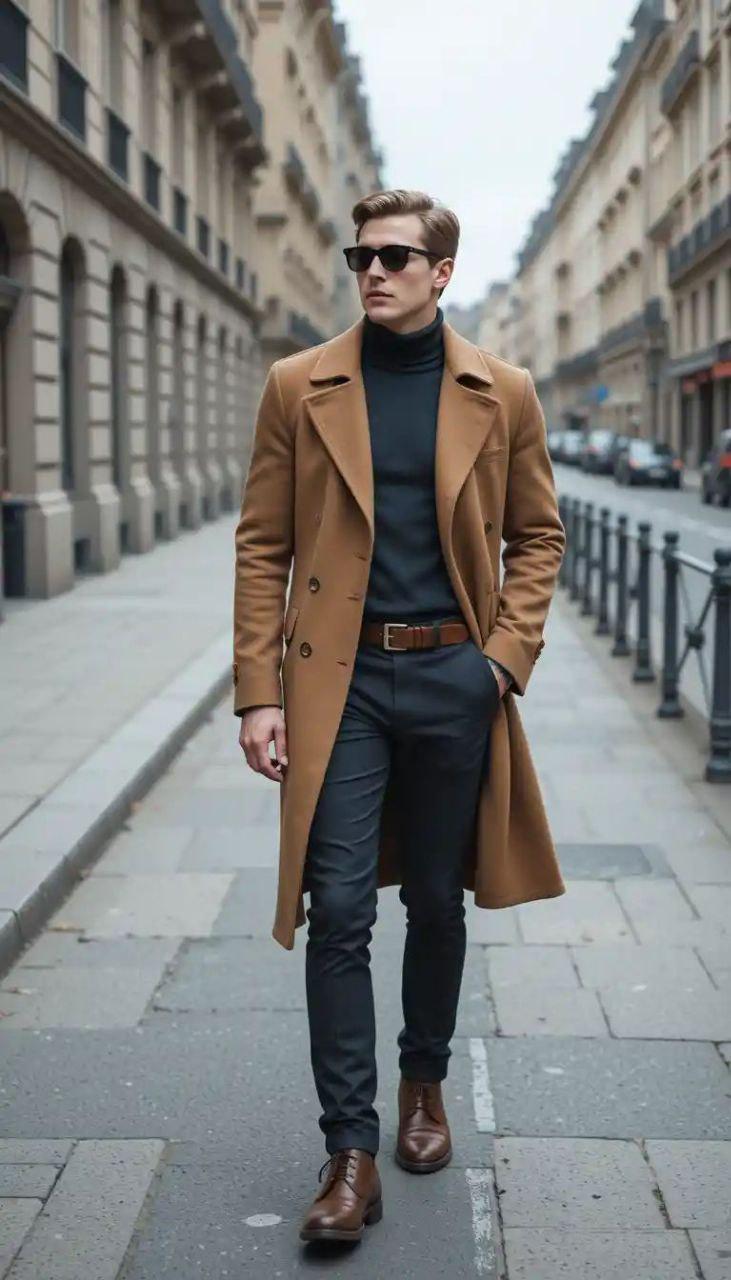 Classic Slim Fit Beige Tweed Trench Long Coat For Men Wedding, Partywear Grooms & Groomsman