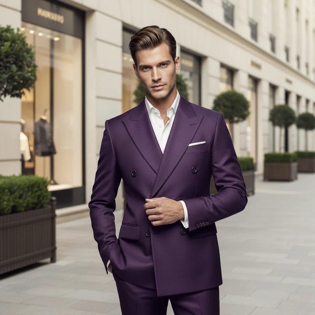 Classic Slim Fit Purple Two piece Double-Breasted Suit For Men Partywear & Grooms