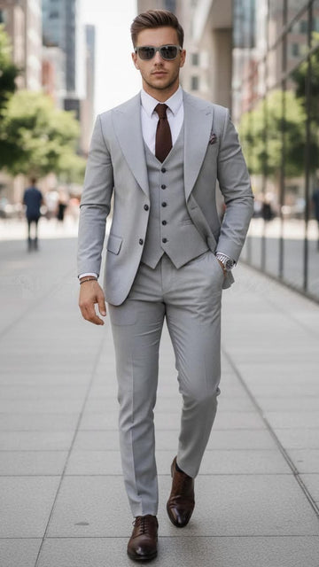 Classic Light Grey Three piece For Men Partywear, office wear, Wedding, Grooms & Groomsman
