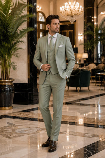 Sage Green Men’s 3 Piece Suit | Custom Groom Attire | Handmade Wedding Blazer Vest Pants | Luxury Formal Wear