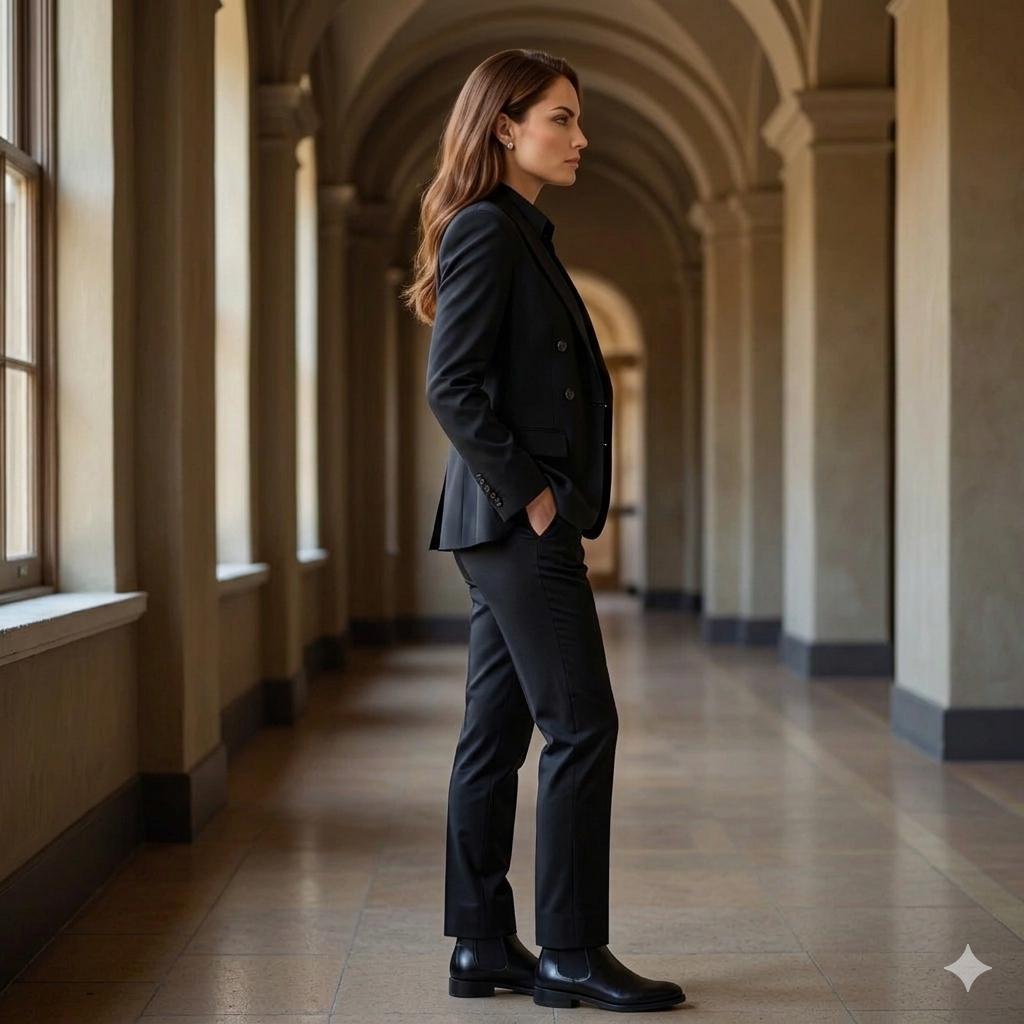 Jet Black Tailored 3-Piece Women's Suit, Elegant Blazer Set