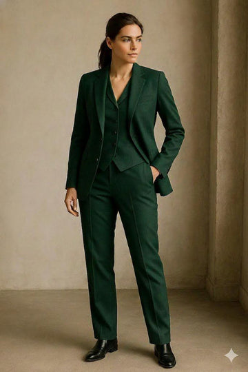 Classic Slim Fit Green 3pc Suit For Women- Elegant, Modern, Party wear & Office wear