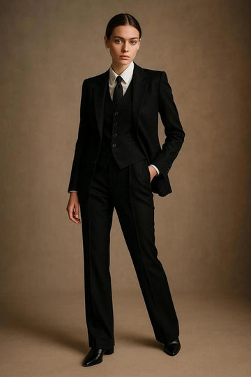 Tailored Black Three-Piece Suit: Women's Business Workwear by Abrahum Suits