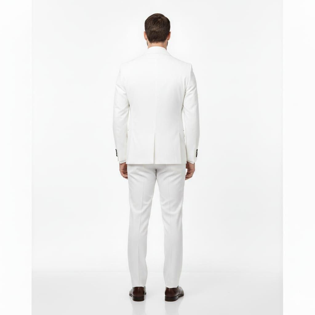 White Tuxedo Suit, Black Lapel, 2-Piece Wedding Suit