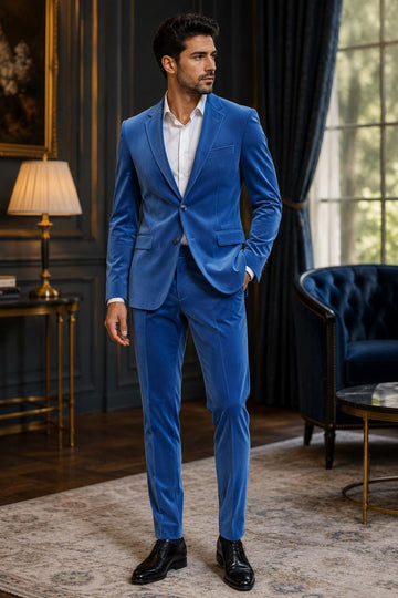 Royal Blue Velvet Suit: Men's 2 Piece Tailored Wedding Blazer Pants Custom Made