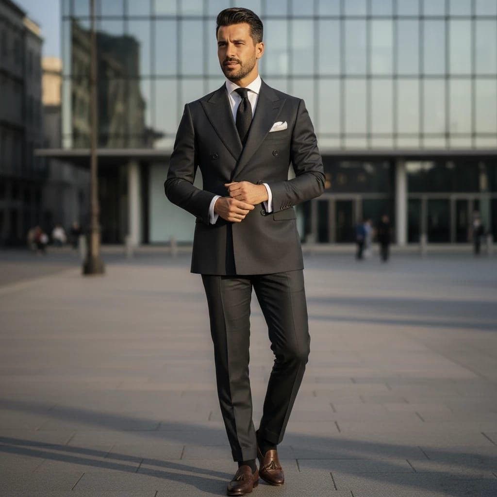 Classic Slim Fit Black Double-Breasted Suit Groom & Groomsmen
