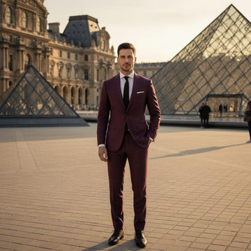 Classic Slim Fit Burgundy 2pc Suit For Men Wedding, Grooms & Groomsman