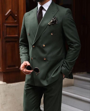 Classic Slim Fit Green Double-Breasted Suit For Men partywear & Grooms