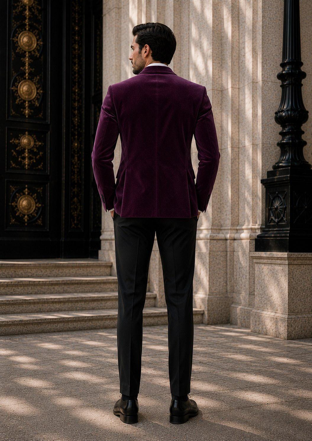Burgundy Velvet 3 Piece Men's Custom Tailored Suit for Weddings and Formal Events