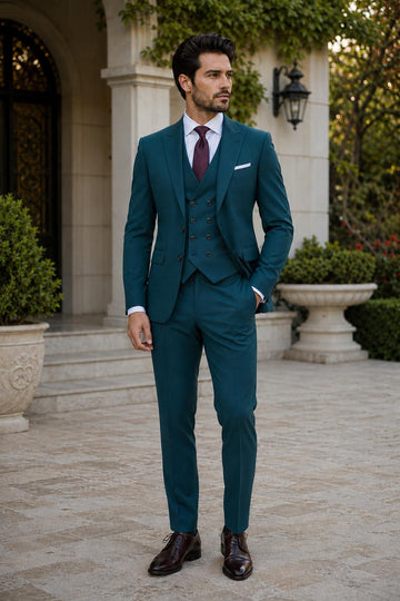 Men's Teal 3-Piece Suit: Tailored Blazer, Waistcoat, Trousers for Formal Wear Proms Weddings