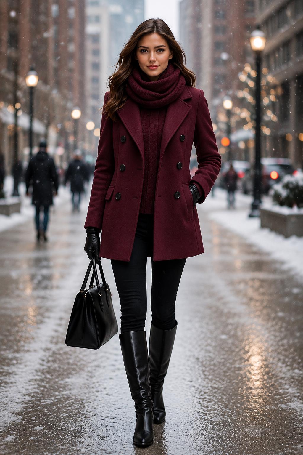 Classic Wine Women Coat Tweed wool winter wear, partywear, office wear