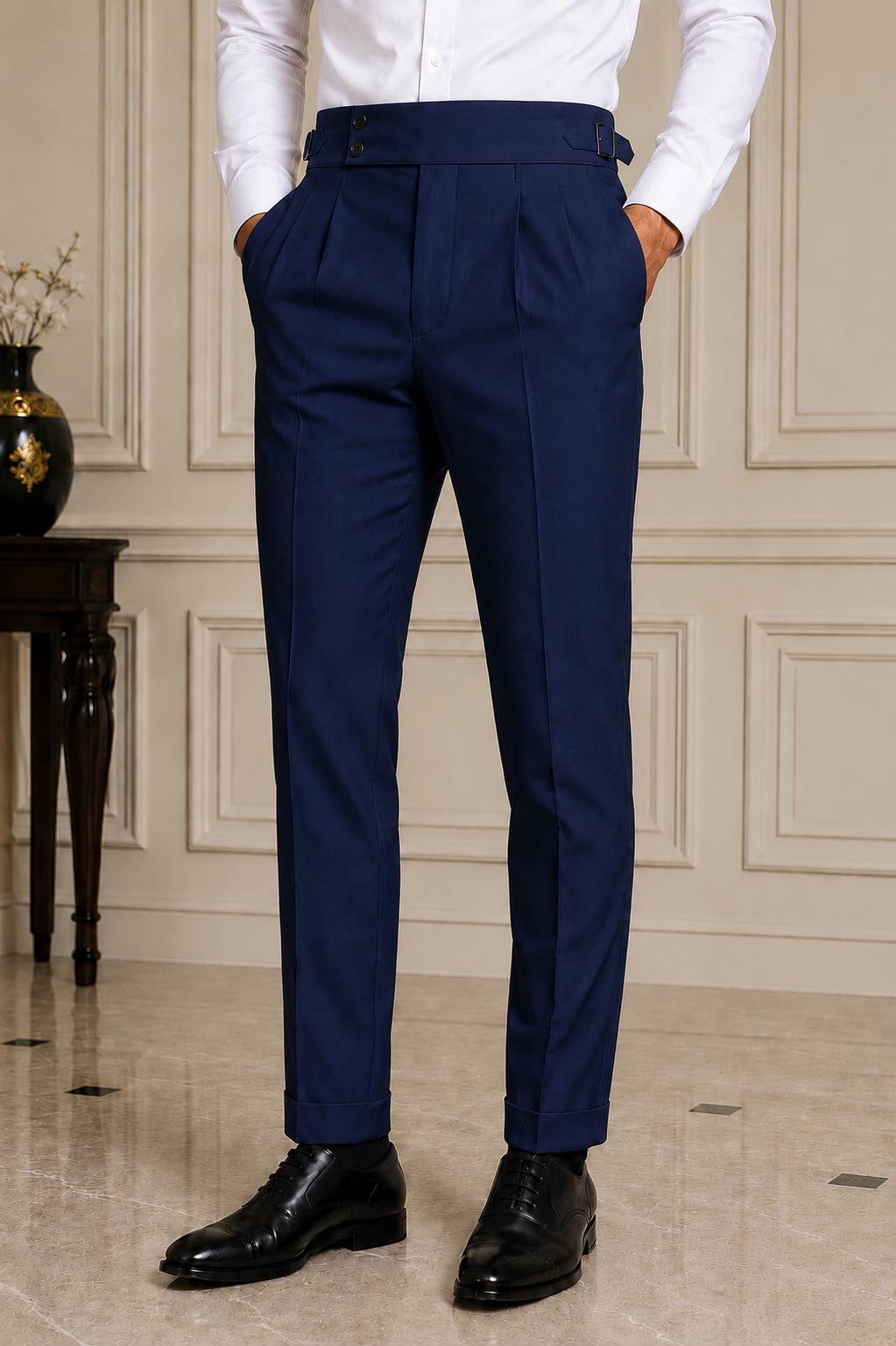 Navy Blue Gorkha Trousers – Men's High Waist Custom Tailored Formal Pants