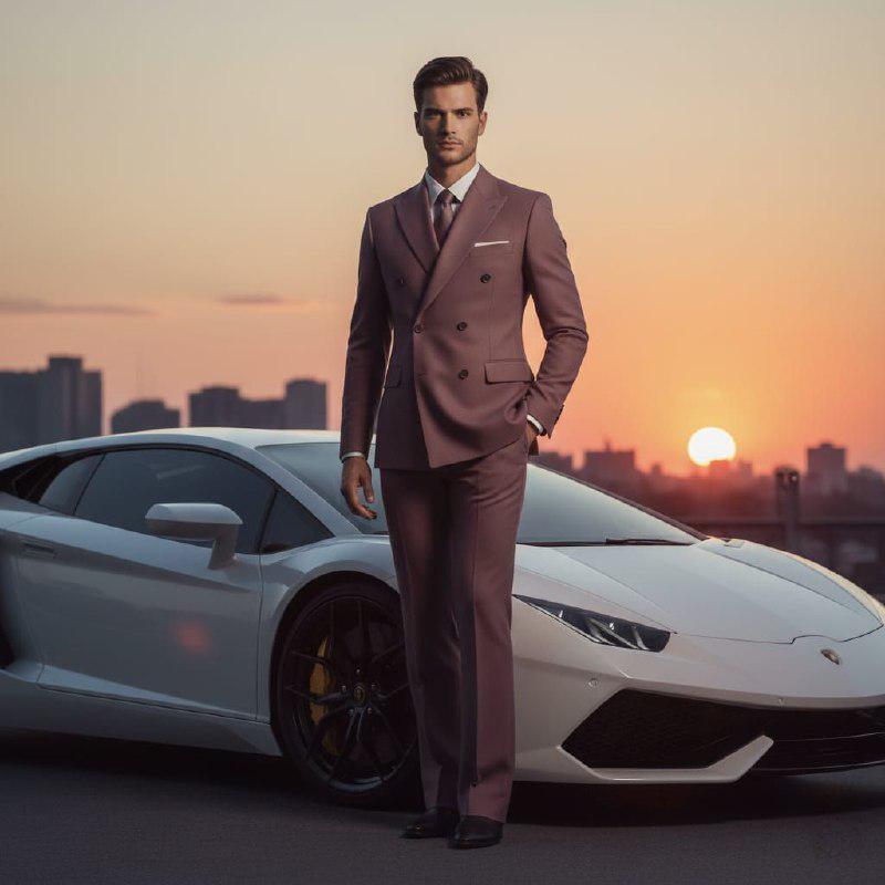 Class Slim Fit Purple Double-Breasted Suit Groom & Groomsmen