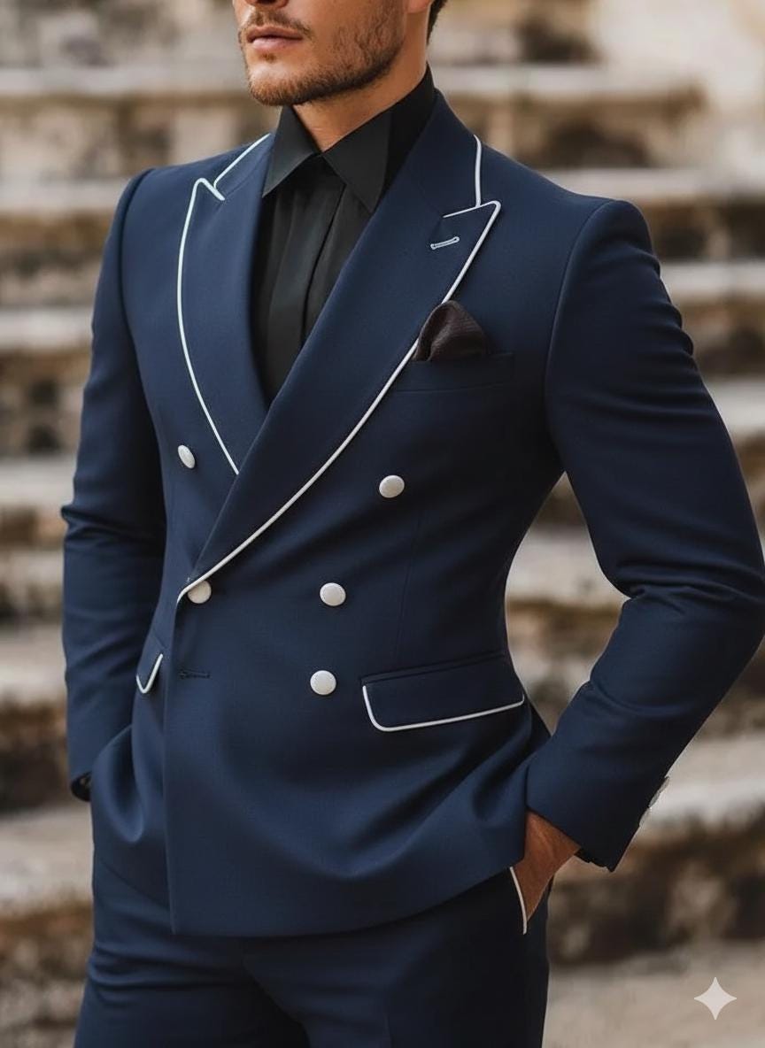 Classic Two Piece Designer double breast suit for men partywear, wedding and Grooms