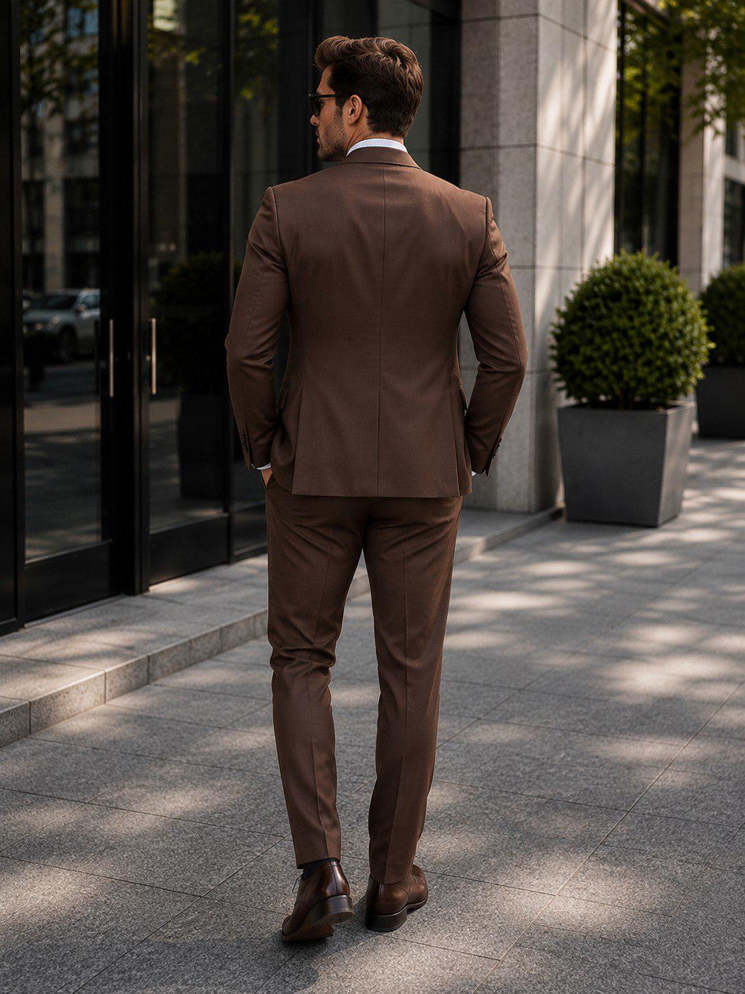 Chocolate Brown Slim Fit Three Piece Suit For Men Partywear, Wedding, Grooms & Groomsman
