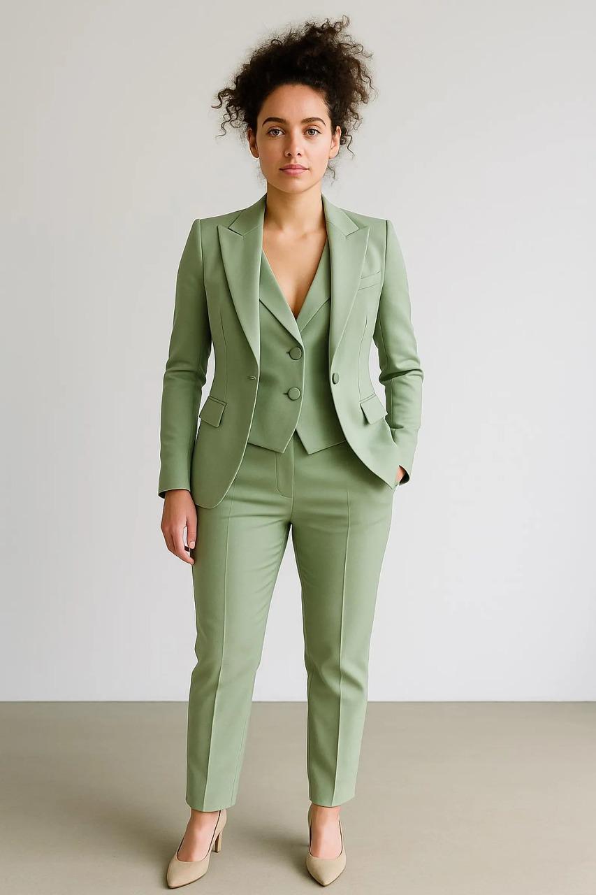 Sage Green 3-Piece Suit: Custom Tailored Blazer Vest and Pants