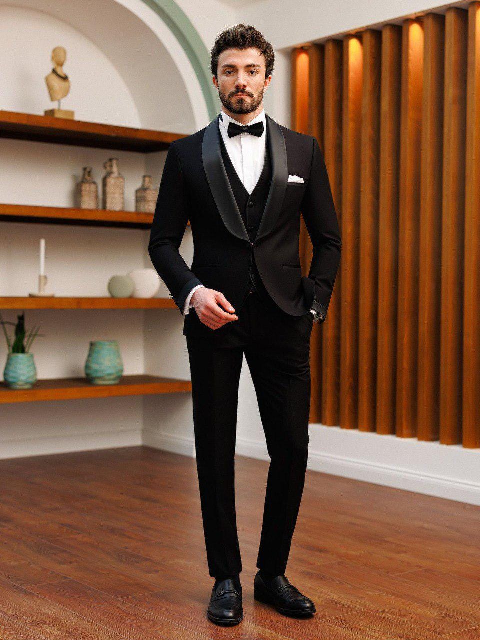 Classic Black Tuxedo Three piece For Men Partywear, office wear, Wedding, Grooms & Groomsman