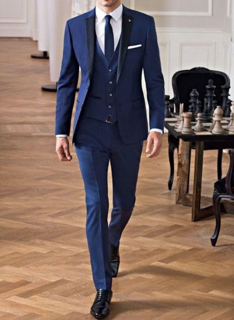 Classic Blue Slim Fit 3pc Suit For Men Groom/Groomsmen Outfit