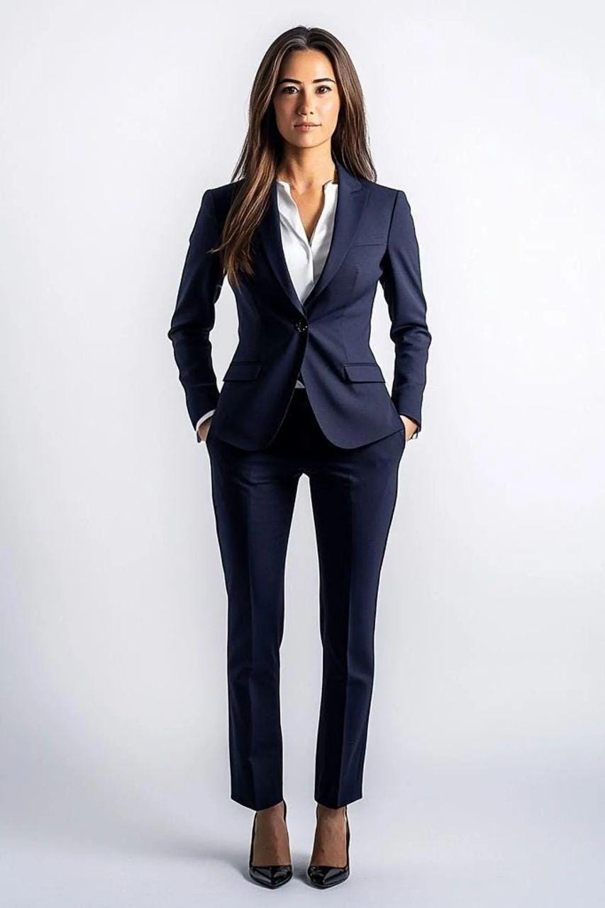 Slim Fit Navy Blue 2pc Suit For Women- Elegant, Modern, Party wear & Office wear