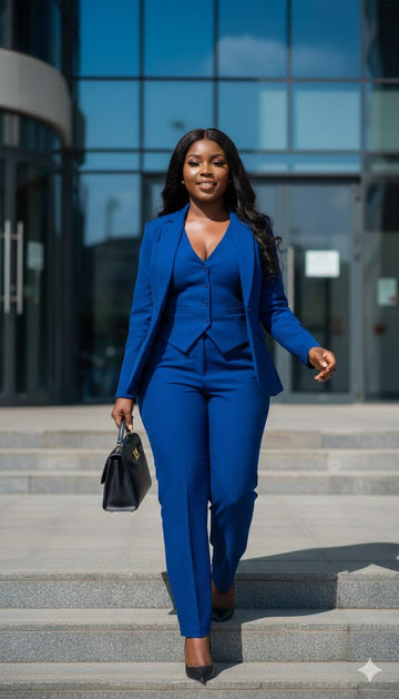 Classic Slim Fit Royal Blue 3pc Suit For Women Partywear, Formal & Business wear.