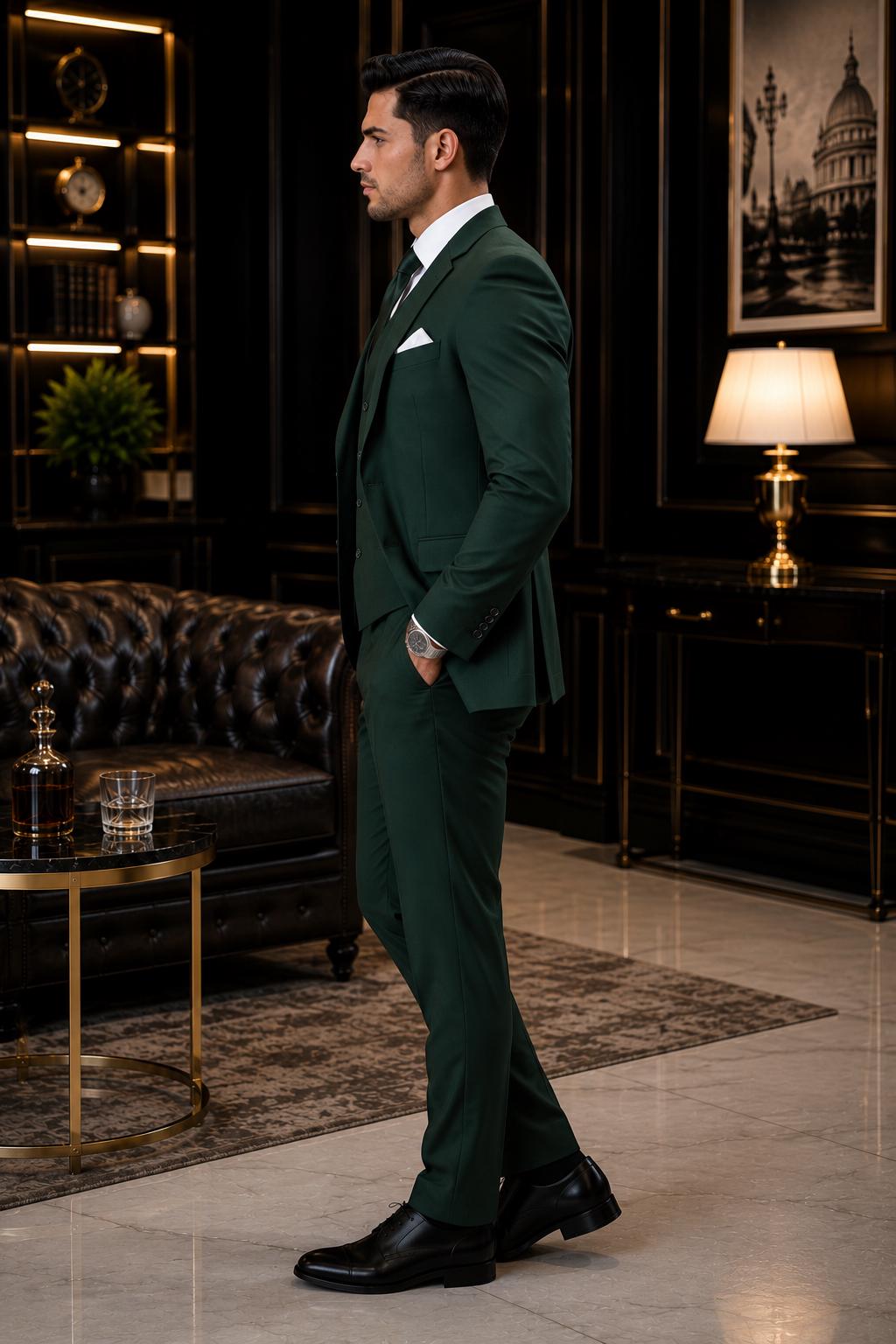 Forest Green 3pc Suit For Men Wedding, Partywear, Grooms & Groomsman
