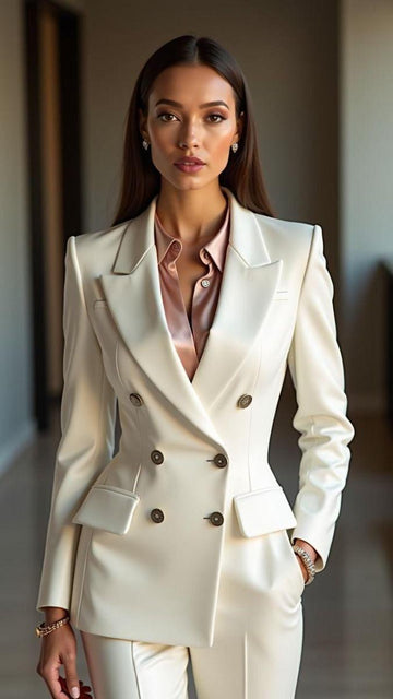 Classic Slim Fit off-white 2pc Suit For Women- Elegant, Modern, Partywear