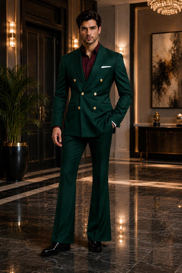 Classic Green Two Piece Designer double breast suit for men partywear, wedding and Grooms