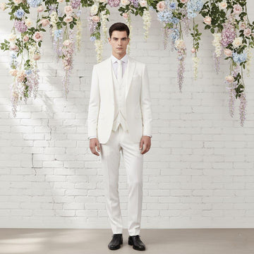 Classic White 3pc Suit For Men Wedding, Prom, Grooms & Groomsman