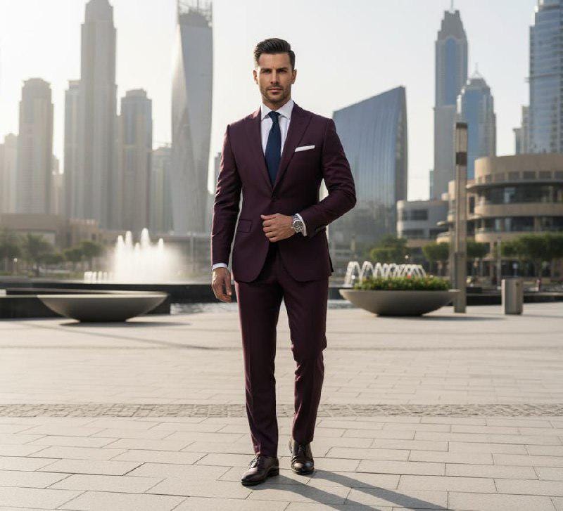 Classic Slim Fit Burgundy 2pc Suit For Men Wedding, Partywear, Grooms & Groomsman