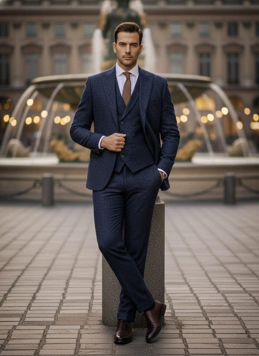 Men's Tweed Wool 3-Piece Suit, Wedding Groomsmen Suit