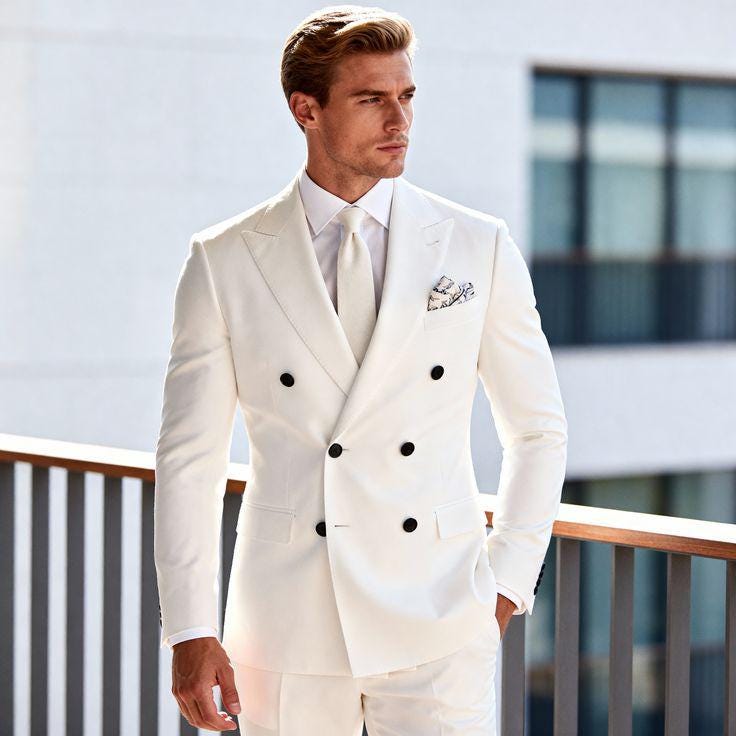 Classic Slim Fit Designer Double-Breasted Suit Groom & Groomsmen