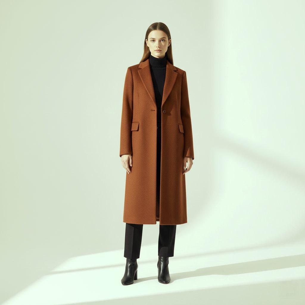 Rust Tweed Long Coat For Women Wedding, partywear & Office Wear