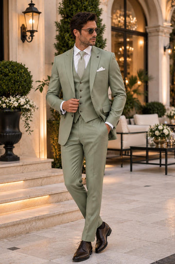 Sage Green Groom Suit | Handmade 3 Piece Wedding Attire | Luxury Tailored Vest Blazer Pants | Modern Men Outfit