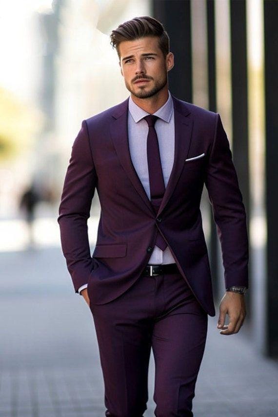Royal Plum Slim Fit 2pc Suit For Men Wedding, Partywear, Grooms & Groomsman