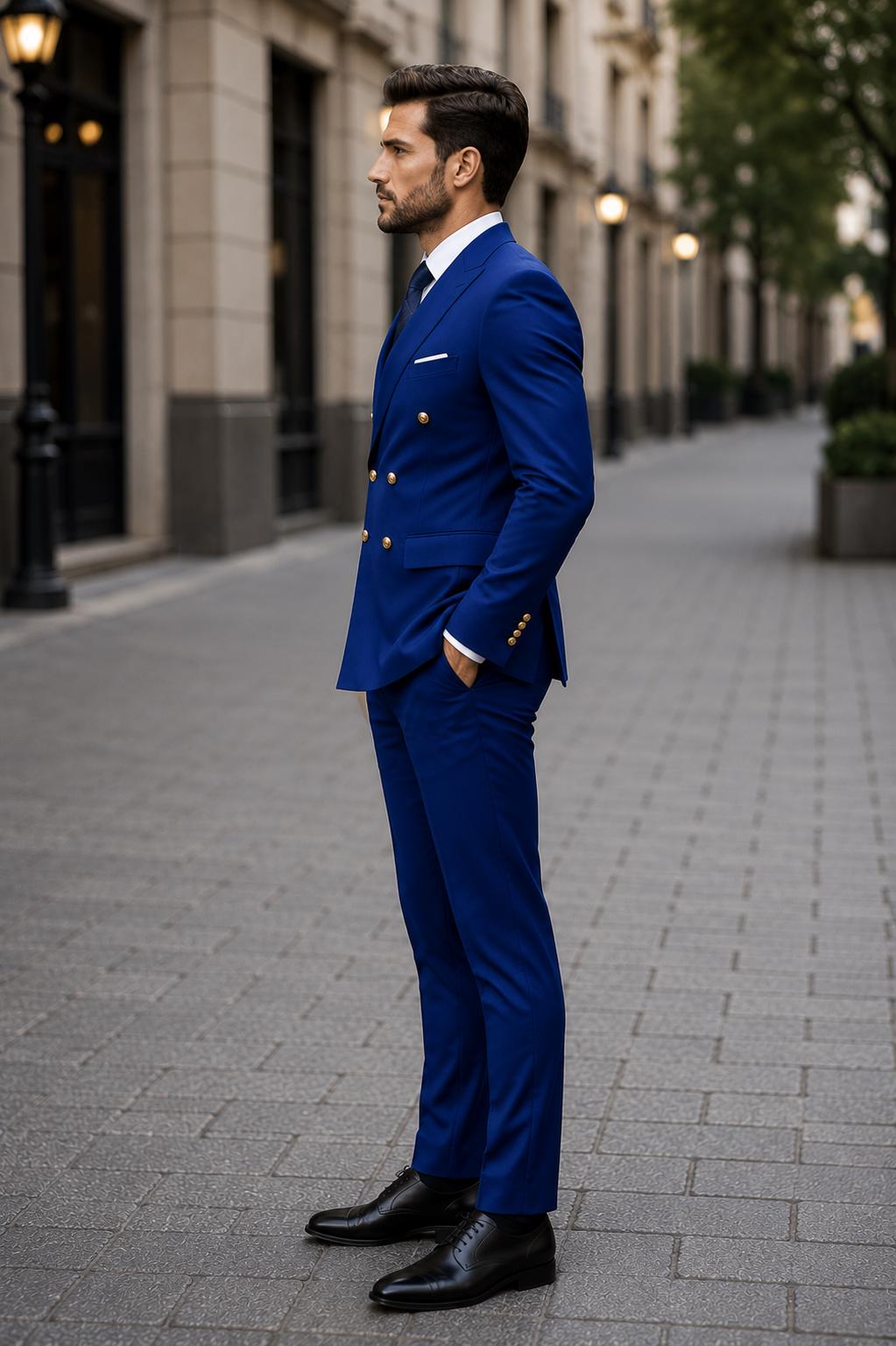 Royal Blue Two Piece Designer double breast suit for men partywear, wedding and Grooms