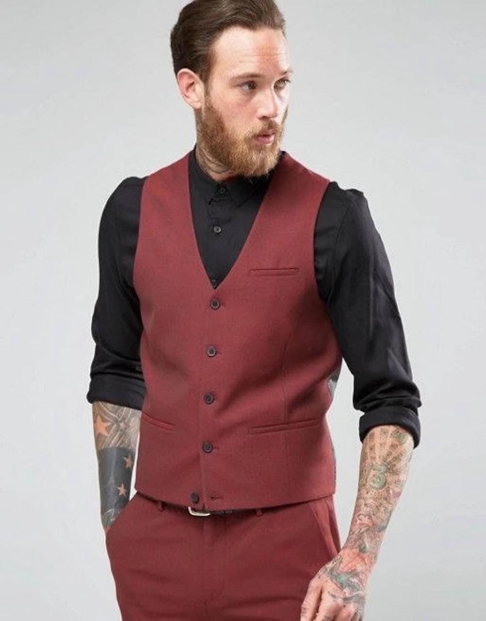 Designer Burgundy Men's Waistcoat | Slim Fit Suit Vest for Weddings, Evenings