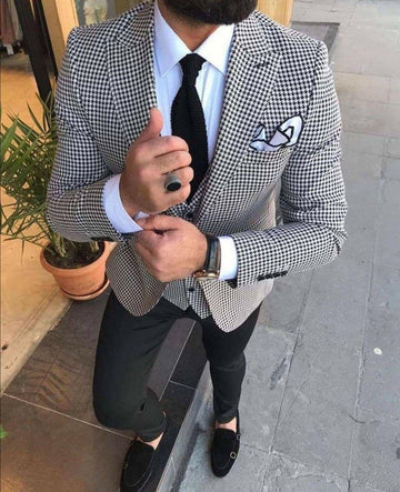 Classic Houndstooth Three Piece For Men Wedding, Grooms & Groomsman
