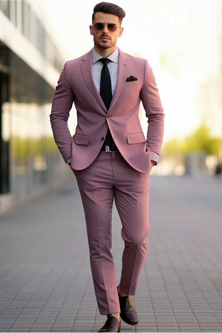 Classic Dusty Rose Slim Fit 2pc Suit For Men Wedding, Partywear, Grooms & Groomsman