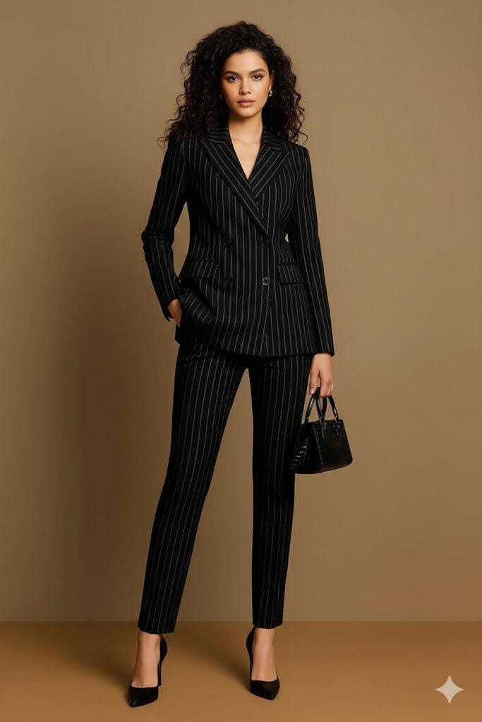 Classic Black pin stripe 2pc Suit For Women Partywear, Modern & Office wear