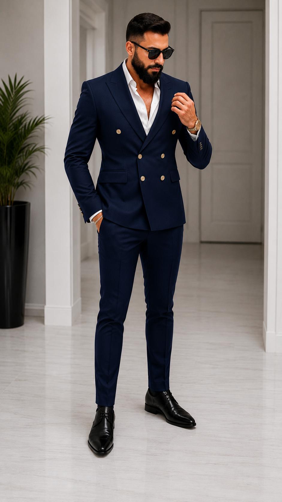 Luxury 2pc Double Breasted Suit, Men's Partywear Wedding Suit