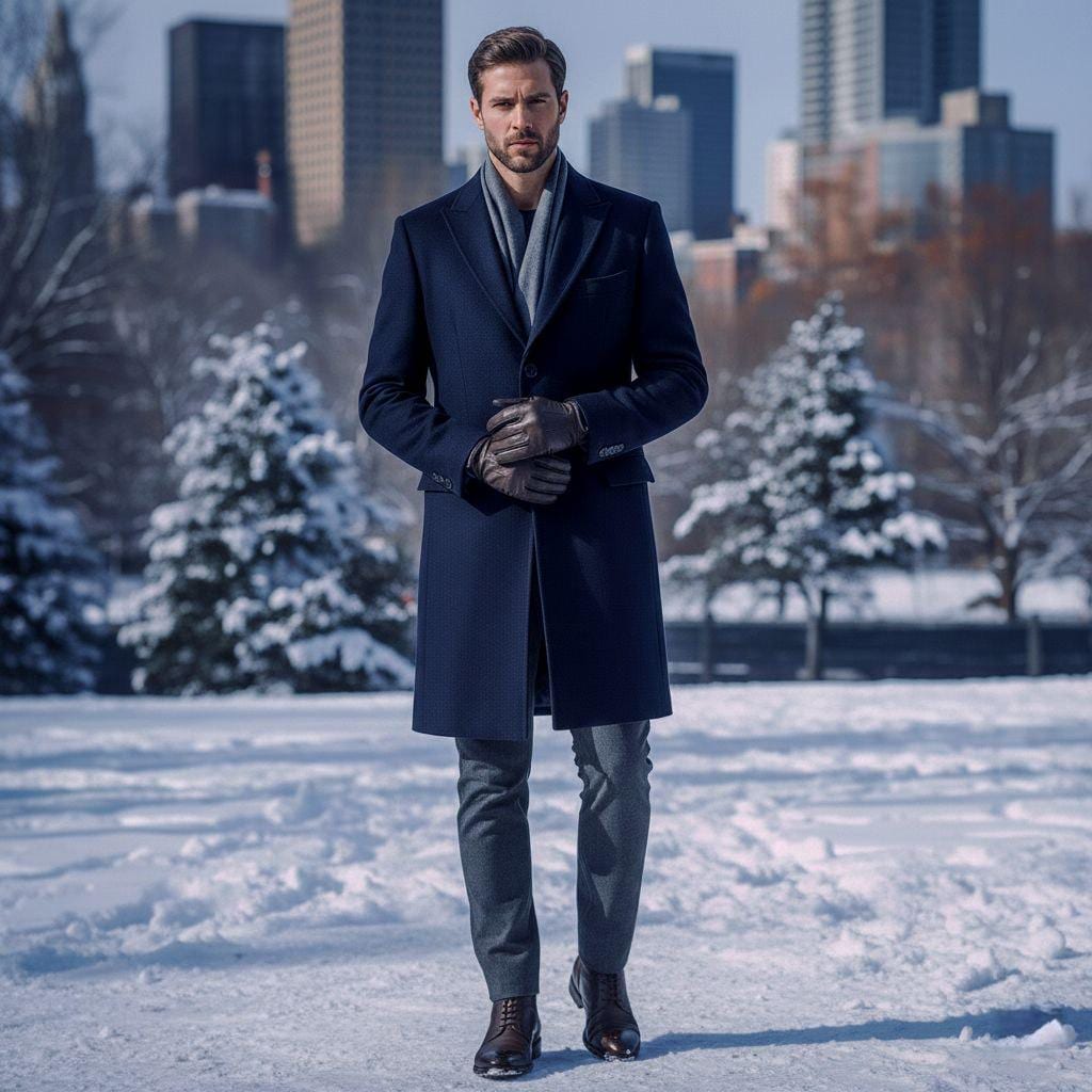 Classic Slim Fit Navy Blue Trench Long Coat For Men Wedding, Partywear, Grooms & Groomsman