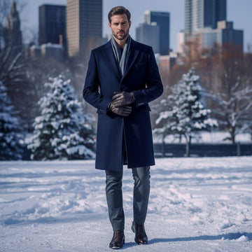 Classic Slim Fit Navy Blue Trench Long Coat For Men Wedding, Partywear, Grooms & Groomsman